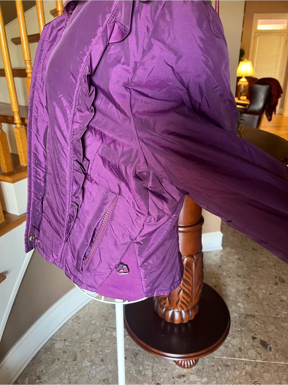 Obermeyer Haley Purple Ruffle Ski Winter Puff Jacket Outdoor Snow Active Size 14 - Picture 6 of 8
